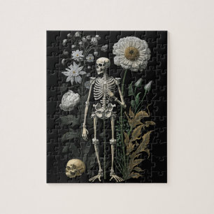 Vintage-Skelett & dunkle Blumen Gothic-Heimspiel Puzzle