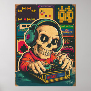 Vintage-Skelett-Gaming-Fan Poster