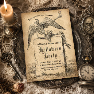 Vintage-Skelett-Grabstein-Gotische-Halloween-Party Einladung