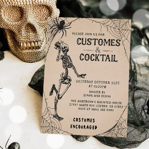 Vintage-Skelett-Halloween-Kostüme & Cocktail Einladung