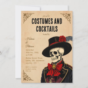 Vintage-Skelett-Halloween-Kostüme und Cocktails Einladung