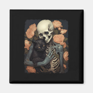 Vintage-Skelett hält eine schwarze Katze Halloween Magnet