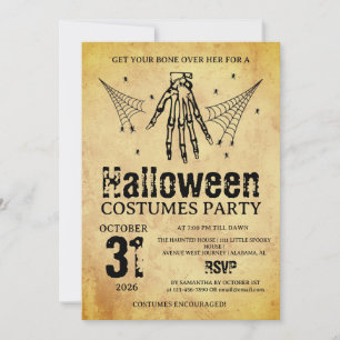 Vintage-Skelett-Hand-Halloween-Kostenfeste Party Einladung