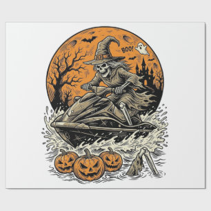 Vintage-Skelett-Hexe-Halloween-Jet-Ski-Shirt-Des Geschenkpapier