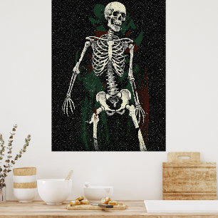 Vintage-Skelett in dunklen Schatten Kunst Poster