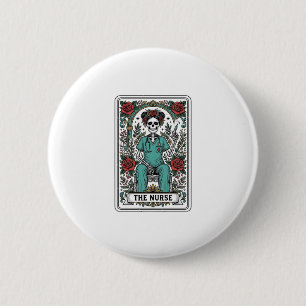 Vintage-Skelett-Krankenschwester-Tarotkarten-Shirt Button
