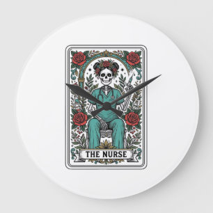 Vintage-Skelett-Krankenschwester-Tarotkarten-Shirt Große Wanduhr
