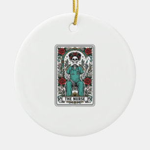 Vintage-Skelett-Krankenschwester-Tarotkarten-Shirt Keramik Ornament