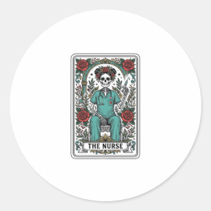 Vintage-Skelett-Krankenschwester-Tarotkarten-Shirt Runder Aufkleber