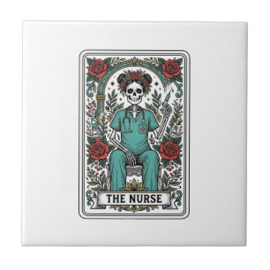 Vintage-Skelett-Krankenschwester-Tarotkartendesign Fliese