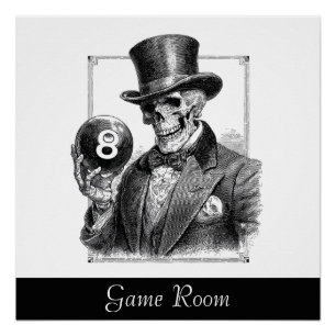Vintage-Skelett mit Zylinder und 8-Ball  Poster