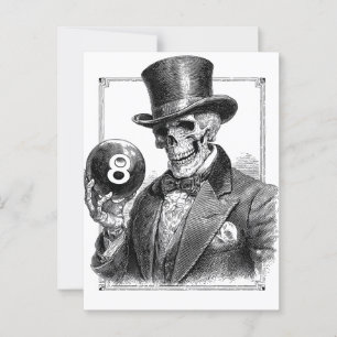 Vintage-Skelett mit Zylinder und 8-Ball Postkarte