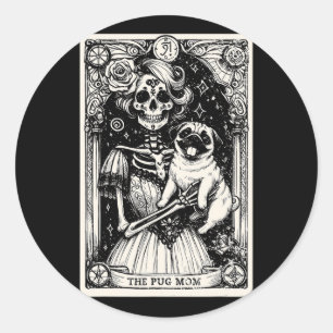 Vintage-Skelett-Mops-Mama-Tarotkarte-Hexen-Vibes P Runder Aufkleber