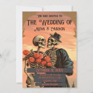 Vintage-Skelett-Paar-Goth-Hochzeit-QR-Einladung Save The Date