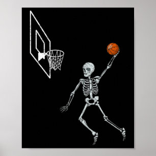 Vintage-Skelett-Skizze Spieler, der den Hoop Hallo Poster