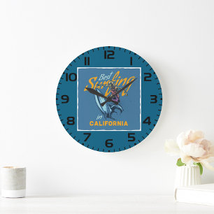 Vintage-Skelett-Surfen-Kalifornien-Strand Große Wanduhr