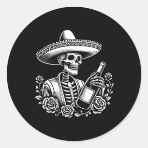 Vintage-Skelett-Tequila-Mexiko-Dia-De-Los-Muertos Runder Aufkleber
