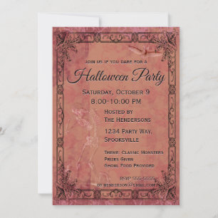 Vintage Skelett und Fledermaus Halloween Einladung