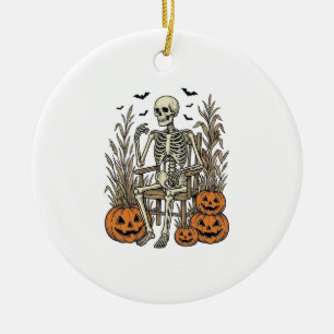 Vintage-Skelett- und Kürbis-Halloween-Shirt Desi Keramik Ornament