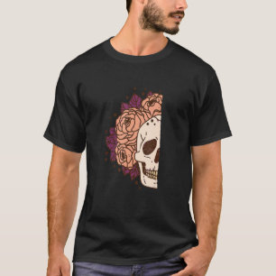 Vintage Skelettknochen mit blumigen Blume Schädel  T-Shirt