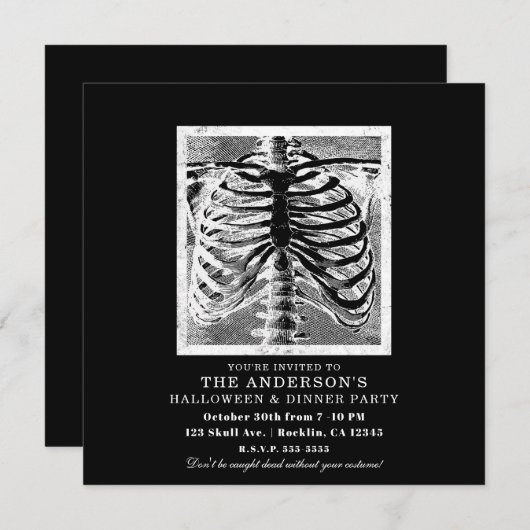 Vintage Skelettknochen Torso-Karosserie Halloween Einladung (Vorne/Hinten)