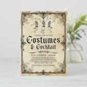 Vintage Skelettkostüme und CocktailHalloween Einladung (Stehend Vorderseite)