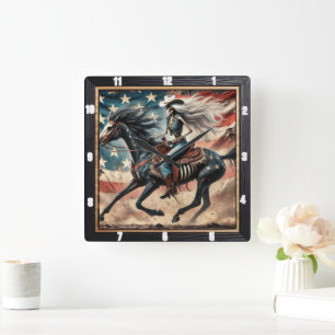 Vintage-Skelettreiter auf Pferd mit amerikanischer Quadratische Wanduhr