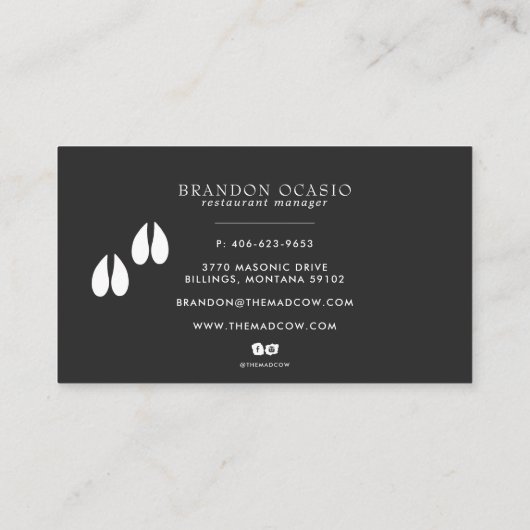 Vintage Sketch-Butcher-Kuh-Visitenkarte Visitenkarte (Rückseite)