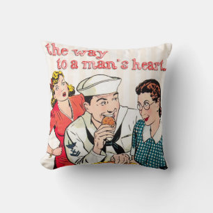 Vintage Sketch eines Matrosen und einer Hausfrau,  Kissen