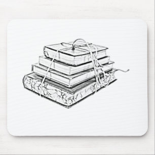 Vintage Sketch-Illustration von gebündelten Bücher Mousepad