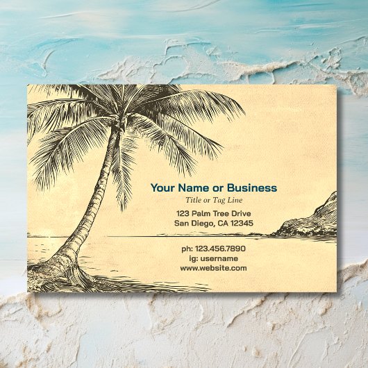 Vintage Sketch Palmen Palmen Tropical Beach Visitenkarte