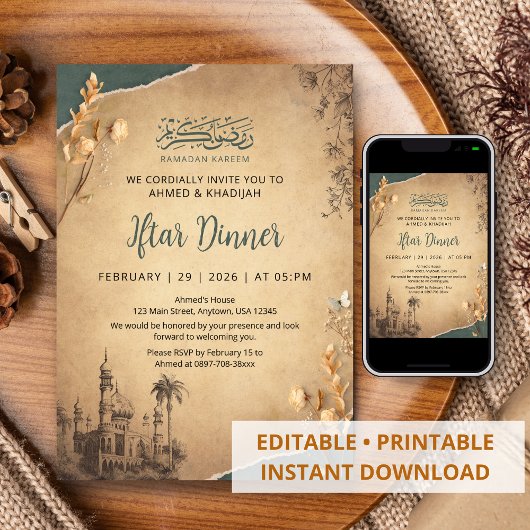 Vintage Sketch Ramadan Iftar Dinner Invitation Einladung