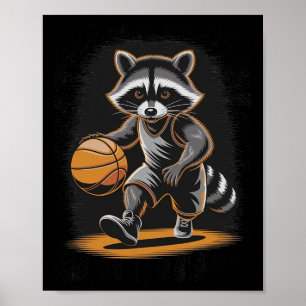 Vintage Sketll Waschbär Talk Shoot Slam Game Dunk  Poster
