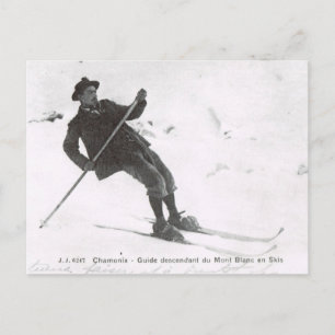Vintage-Ski, absteigend auf Skiern am Mont Blanc Postkarte