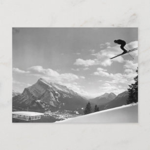 Vintage-Ski-Bild, Durch die Luft fliegen Postkarte