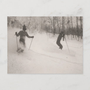Vintage-Ski-Bild, Großartiger Pulver! Postkarte