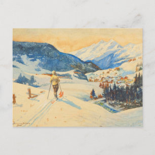 Vintage-Ski-Bild, Langlauf in den Bergen Postkarte