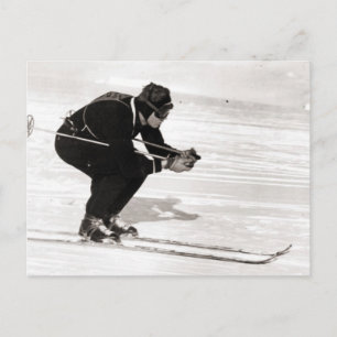 Vintage-Ski-Bild, Rennen bis ins Ziel Postkarte