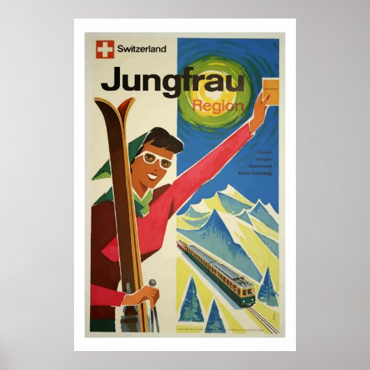 Vintage Ski Jungfrau Schweiz Tourismus Plakat Kuns (Vorne)
