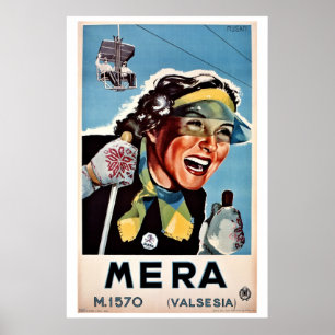 Vintage-Ski Mera Valsesia Italien Reise Poster