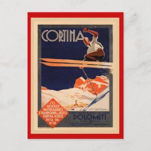 Vintage Ski Poster, Italy, Dolomiten Cortina Postkarte