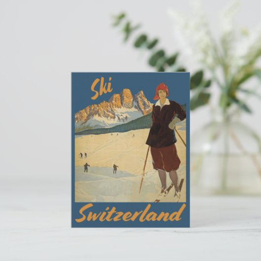 Vintage Ski Schweiz Schweizer Alpen Postkarte (Stehend Vorderseite)