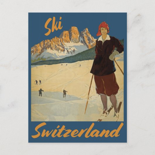 Vintage Ski Schweiz Schweizer Alpen Postkarte (Vorderseite)