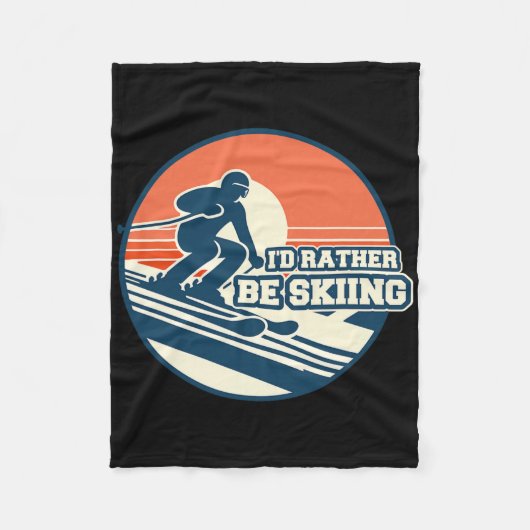 Vintage-Ski-Silhouette-Design mit Sonnenuntergangs Fleecedecke (Vorderseite)