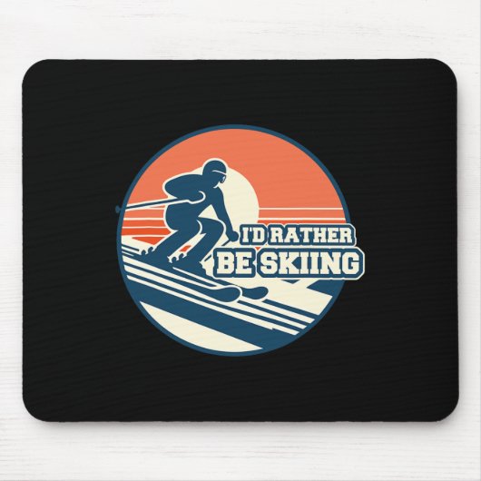 Vintage-Ski-Silhouette-Design mit Sonnenuntergangs Mousepad (Vorne)