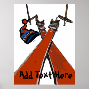 Vintage Ski Travel adtext Poster