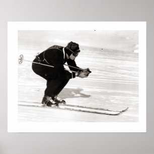 Vintage-Skibild, Bergab gleiten Poster
