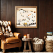 Vintage Skiers Art, Winter Landscape Painting Poster