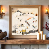 Vintage Skiers Art, Winter Landscape Painting Poster