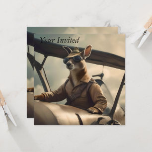 "Vintage Skies: Der Känguru-Pilot in der alten Ebe Einladung